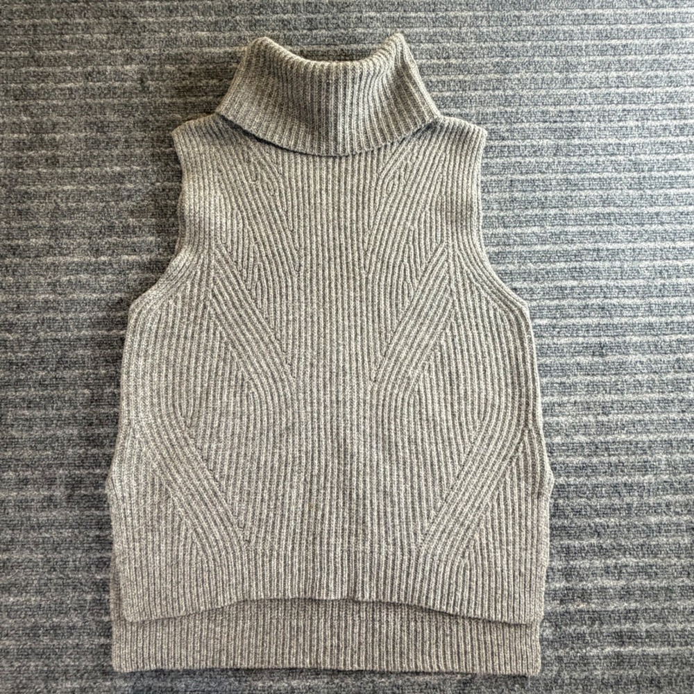Madewell M Sleeveless Turtleneck Ribbed Knit Sweater Vest Gray 100% Merino Wool